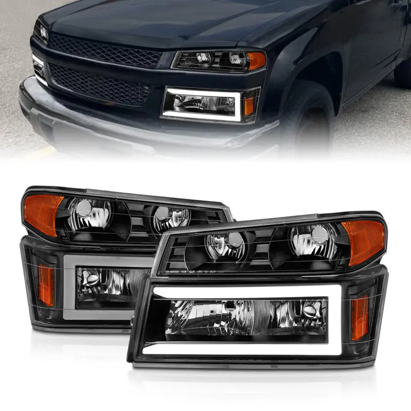 Anzo 04-12 Gm Colorado/Canyon/I-Series Crystal Headlights - W/ Light Bar Black Housing 4Pcs 2