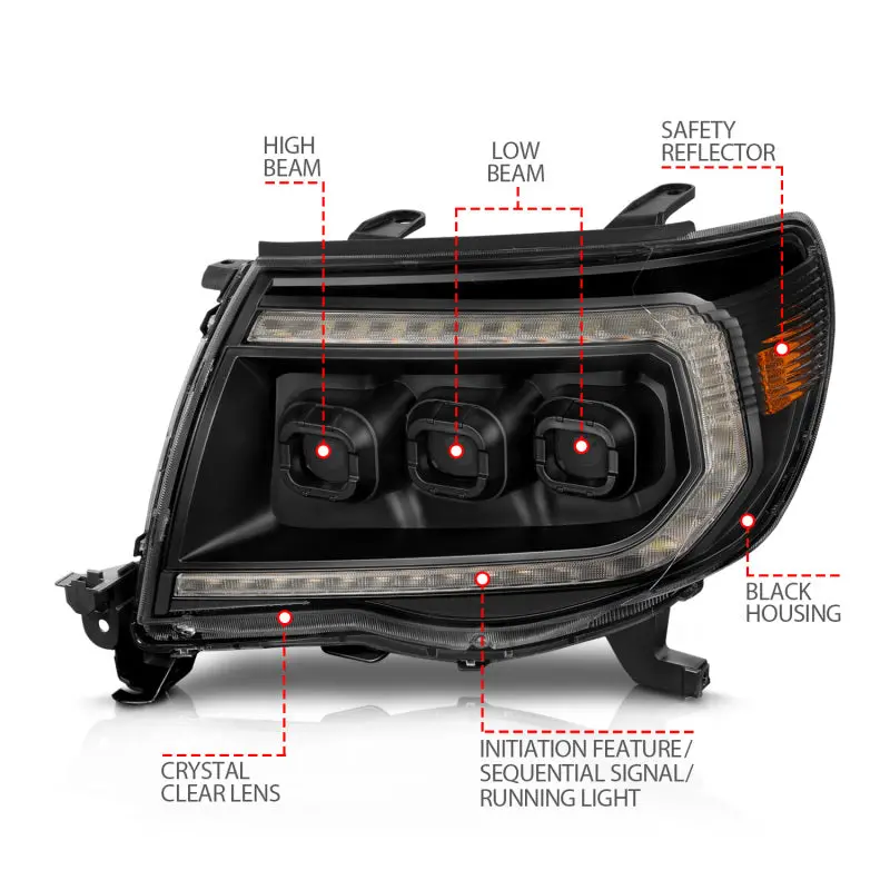 Anzo 05-11 Toyota Tacoma Full Led Projector Headlights White Drl/Init/Seqsig Black - Pair 1
