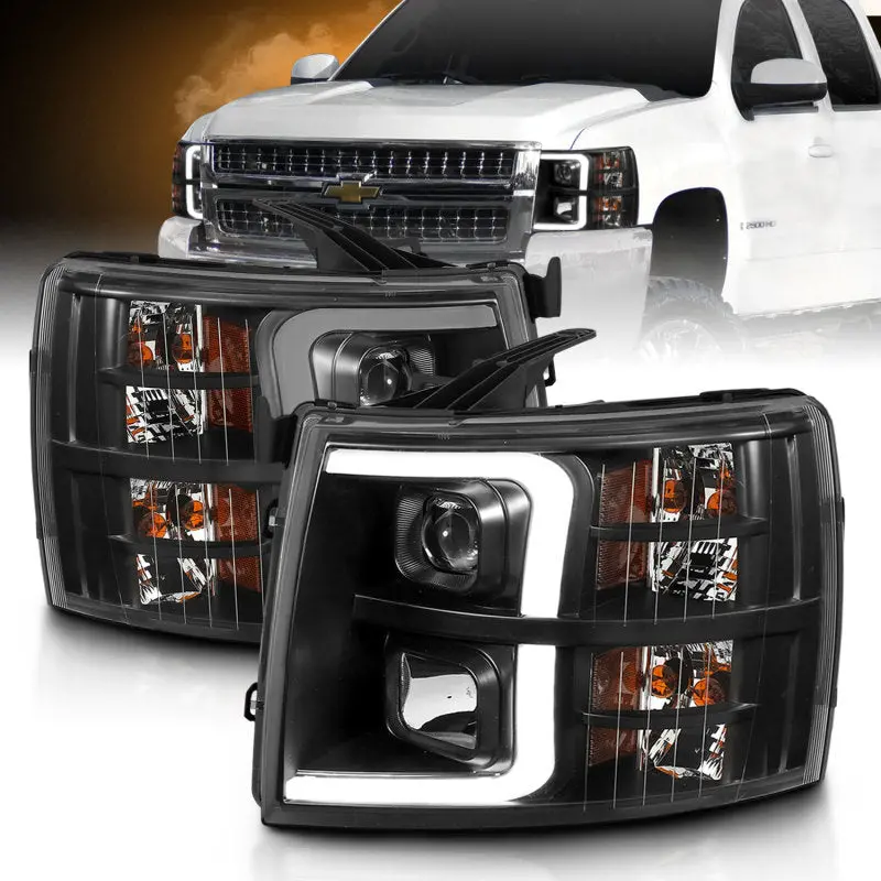 Anzo 07-13 Chevrolet Silverado 3500 Projector Headlights - Black Amber 1