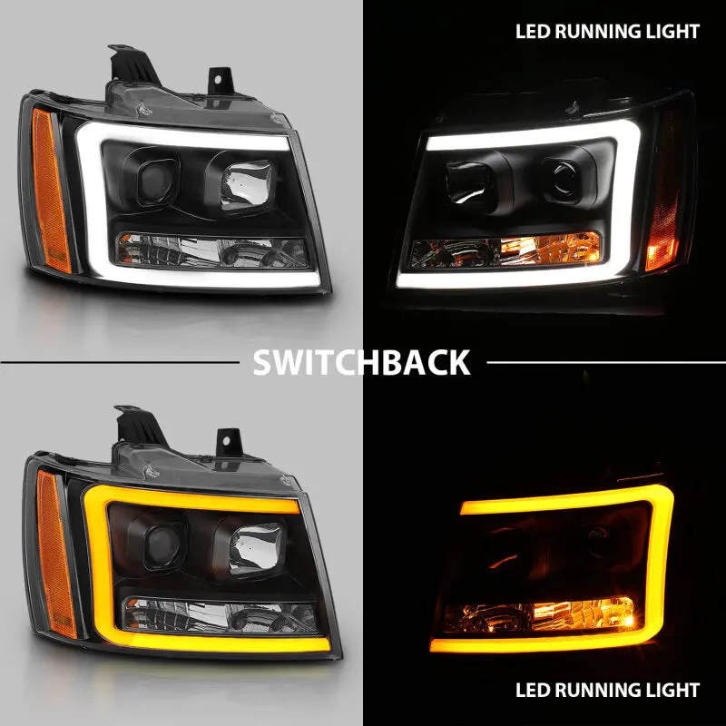 Anzo 07-14 Chevy Tahoe Projector Headlights W/ Plank Style Design Black W/ Amber 1