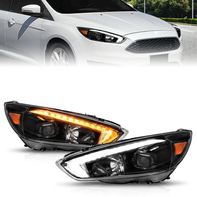 Anzo 15-18 Ford Focus Projector Headlights - W/ Light Bar Switchback Black Housing 1