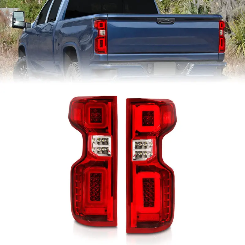Anzo 19-21 Chevy Silverado Full Led Taillights Chrome Housing Red/Clear Lens G2 (W/C Light Bars) 1