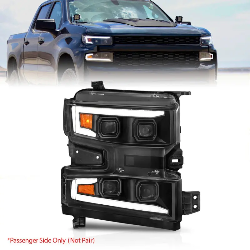 Anzo 19-22 Chevrolet Silverado 1500 Led Proj Hl W/Lgt Bar Swbk Seq. Blk W/In. Light - Passenger Side 1
