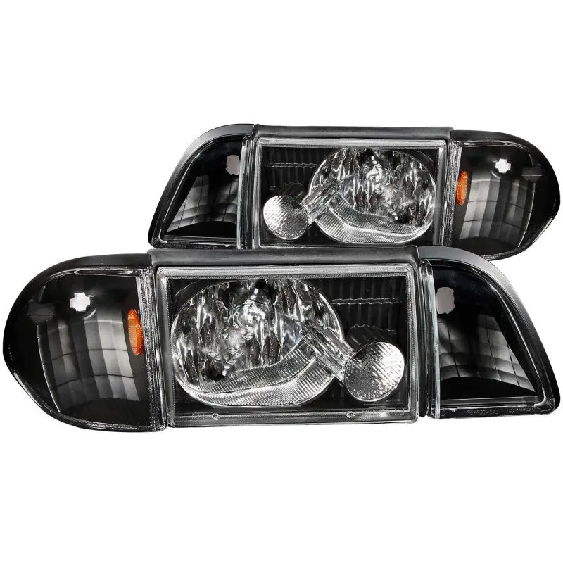 Anzo 1987-1993 Ford Mustang Crystal Headlights Black W/ Corner Lights 3Pc 1