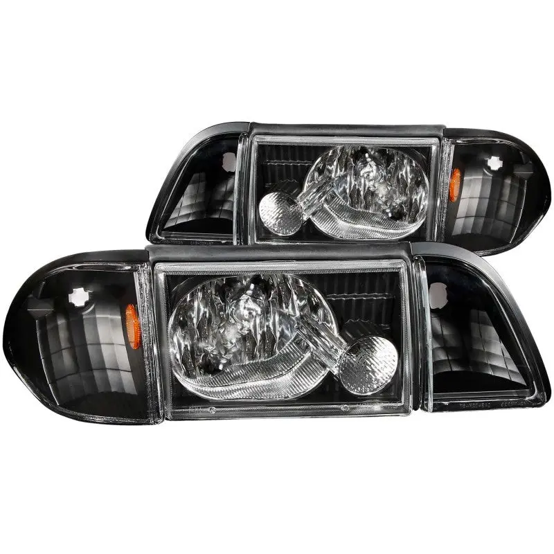 Anzo 1987-1993 Ford Mustang Crystal Headlights Black W/ Corner Lights 3Pc 2