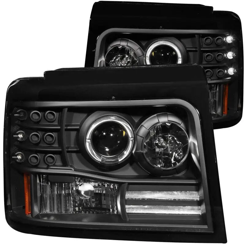 Anzo 1992-1996 Ford F-150 Projector Headlights W/ Halo Black W/ Side Markers And Parking Lights 2