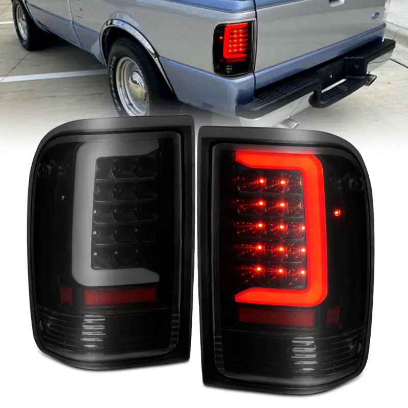 Anzo 1993-1997 Ford  Ranger Led Tail Lights W/ Light Bar Black Housing Smoked Lens 1