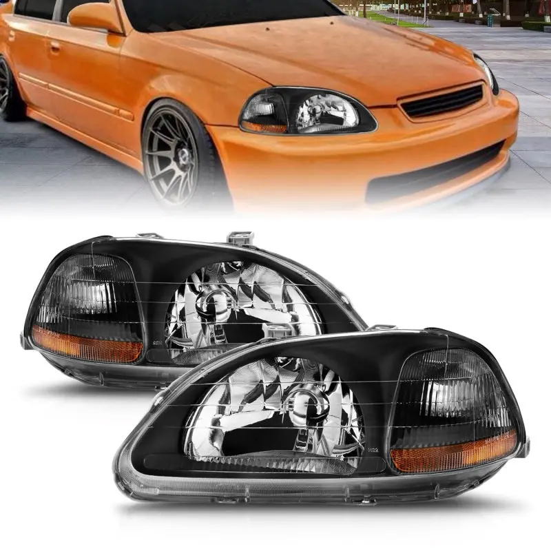 Anzo 1996-1998 Honda Civic Crystal Headlights Black 1