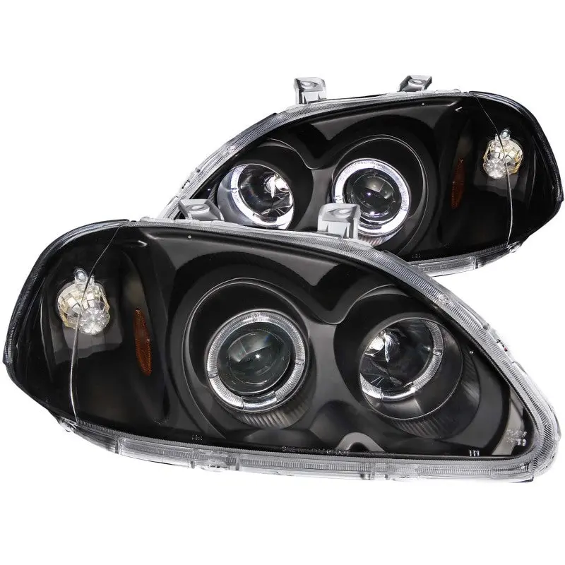 Anzo 1996-1998 Honda Civic Projector Headlights W/ Halo Black 1