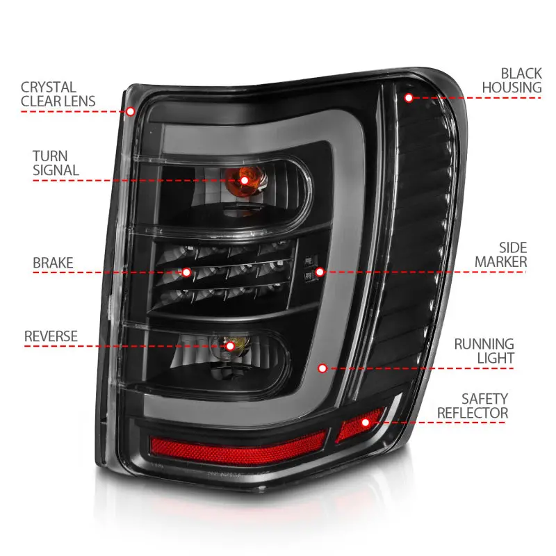 Anzo 1999-2004 Jeep Grand Cherokee Led Tail Lights W/ Light Bar Black Housing Clear Lens 2