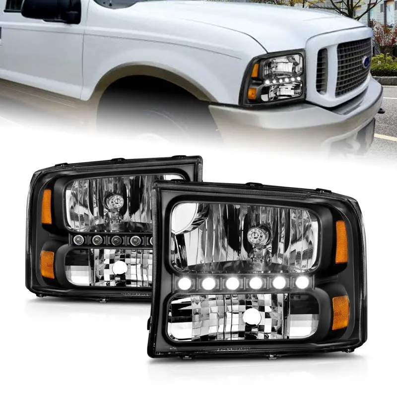 Anzo 2000-2004 Ford Excursion Crystal Headlights Black W/ Led 1Pc 1