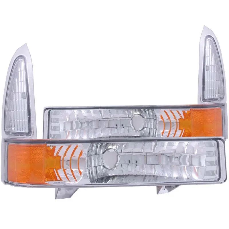 Anzo 2000-2004 Ford Excursion Euro Parking Lights Chrome W/ Amber Reflector 1