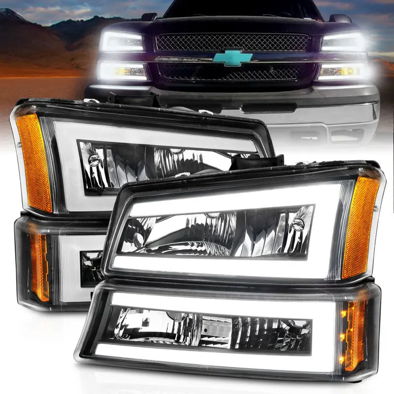 Anzo 2003-2006 Chevrolet Silverado 1500 Crystal Headlights W/ Light Bar Black Housing 1
