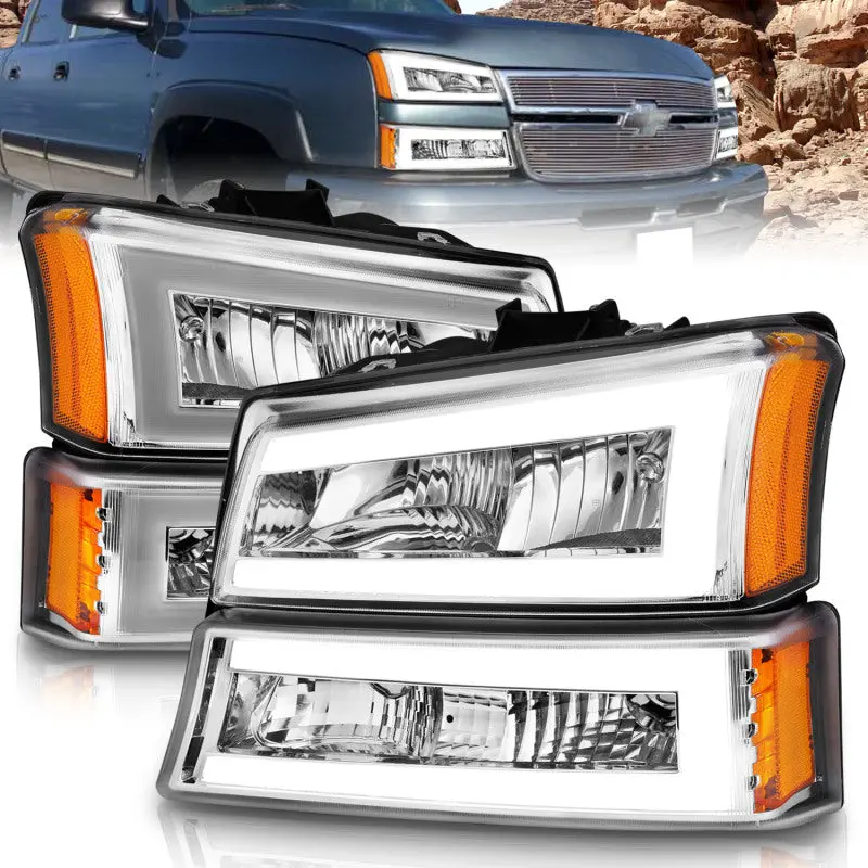 Anzo 2003-2006 Chevrolet Silverado 1500 Crystal Headlights W/ Light Bar Chrome Housing 2