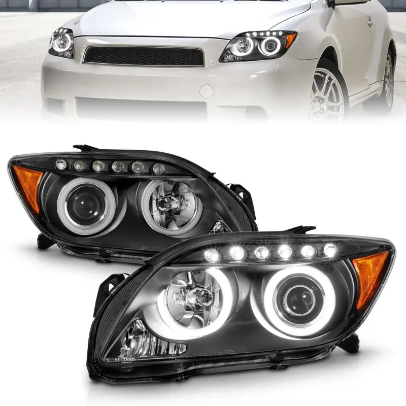 Anzo 2005-2010 Scion Tc Projector Headlights W/ Halo Black (Ccfl) 2