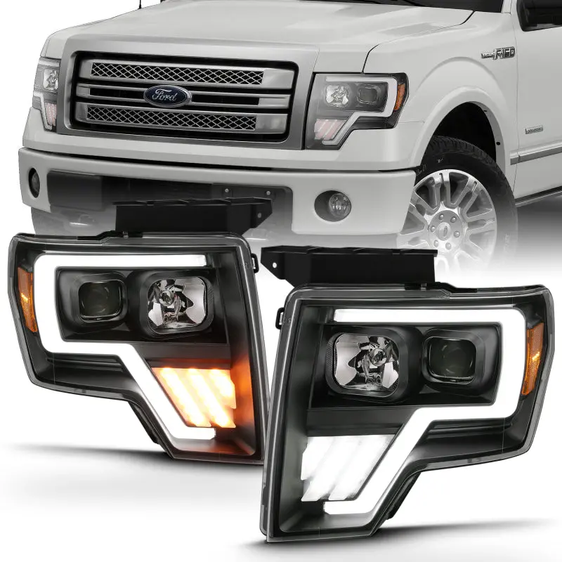 Anzo 2009-2013 Ford F-150 Projector Light Bar G4 Switchback Headlights Black Amber 1