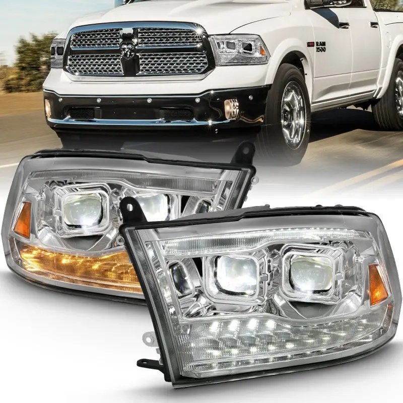 Anzo 2009-2018 Dodge Ram 1500 Led Projector Plank Style Switchback H.L Halo Chrome Amber (Oe Style) 2