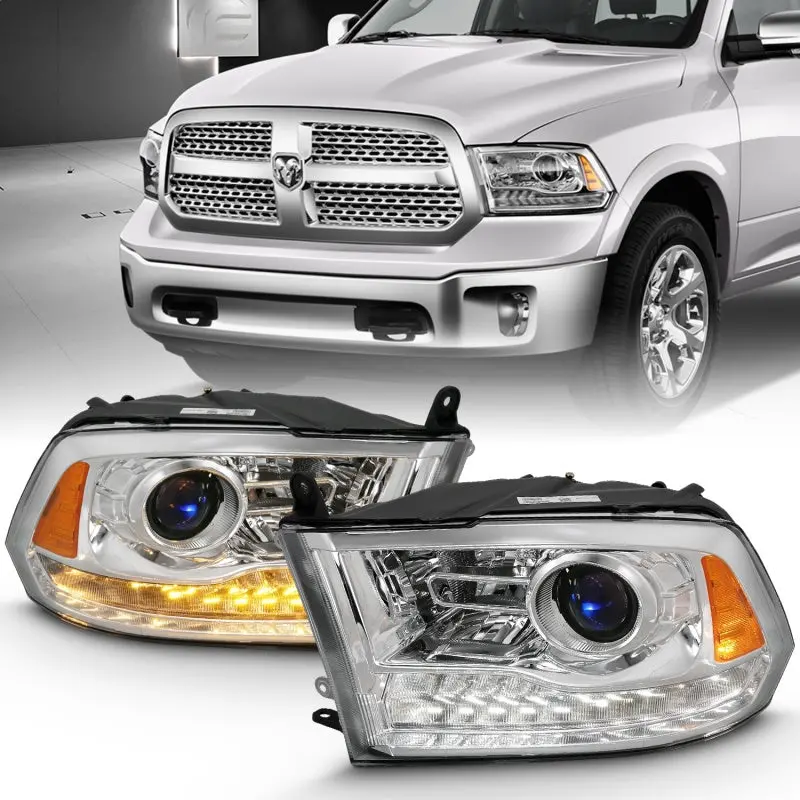 Anzo 2009-2018 Dodge Ram 1500 Projector Plank Style Switchback H.L Halo Chrome Amber (Oe Style) 1