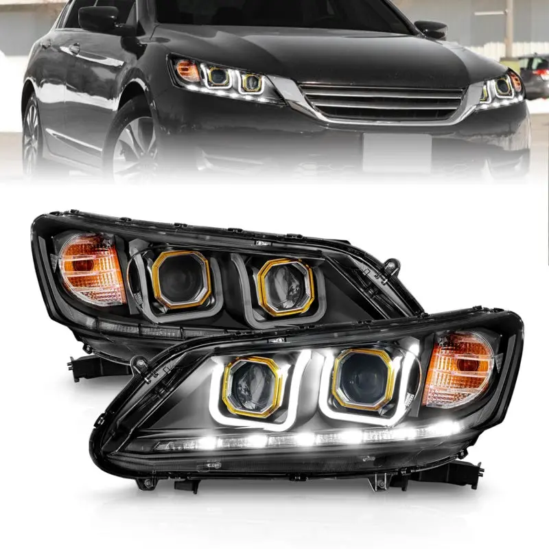 Anzo 2013-2015 Honda Accord (4Dr Only) Projector Headlights W/ U-Bar Black 1