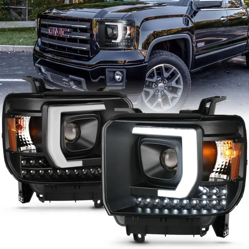 Anzo 2014-2015 Gmc Sierra 1500Hd Projector Plank Style Headlight Black W/ Drl 1