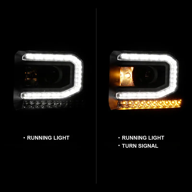 Anzo 2016-2019 Gmc Sierra 1500 Projector Headlight Plank Style Black W/ Sequential Amber Signal 2