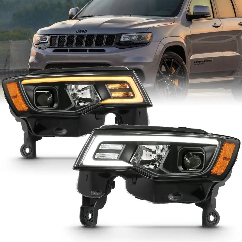 Anzo 2017-2018 Jeep Grand Cherokee Projector Headlights W/ Plank Style Switchback - Black W/ Amber 2