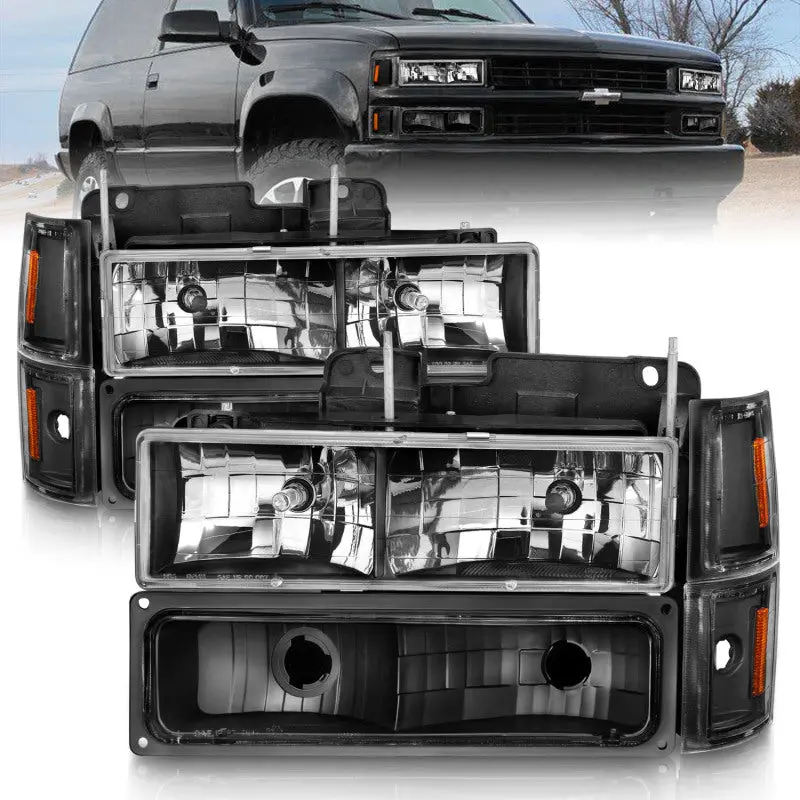 Anzo 88-98 Chevrolet C1500 Crystal Headlights Black 1