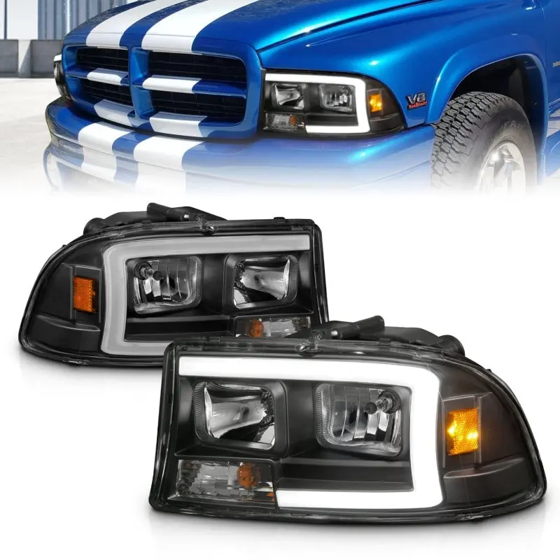 Anzo 97-04 Dodge Dakota/Durango Crystal Headlight Set W/ Light Bar Black Housing 1