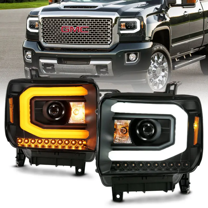 Anzo Gmc Sierra 1500 14-15 2500H/15-19 Projector Headlight Plank Style Black W/ Switchback (Halogen) 1