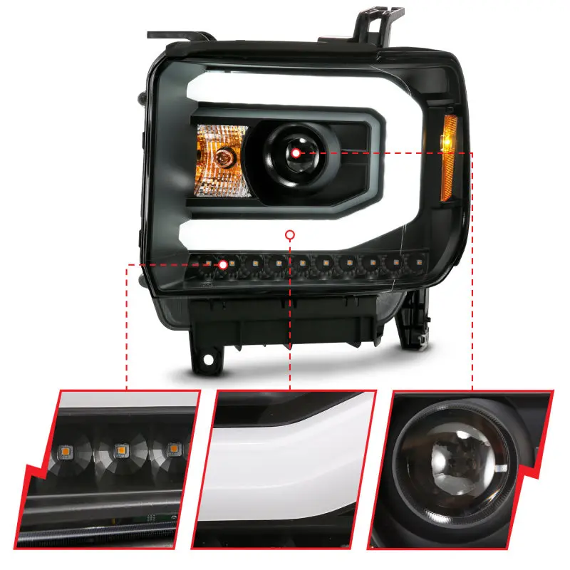 Anzo Gmc Sierra 1500 14-15 2500H/15-19 Projector Headlight Plank Style Black W/ Switchback (Halogen) 2