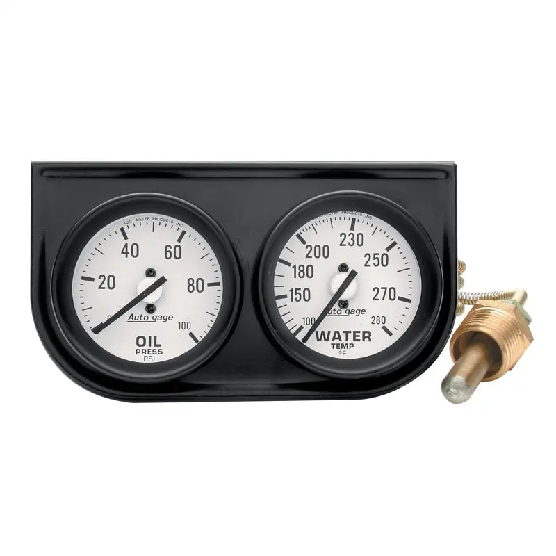 Autometer Autogage Two-Gauge Console 2-1/16In Mech 0-100 Psi Oil Press/100-280 Deg Water Temp-Black 1