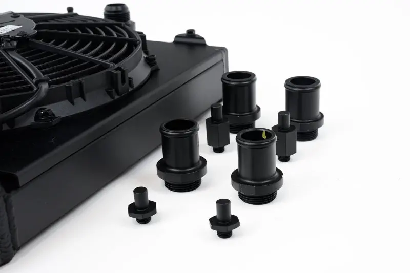 Csf Universal Half Radiator W/-16An & Slip-On Fittings/12In Spal Fan & Shroud - Black Finish 2