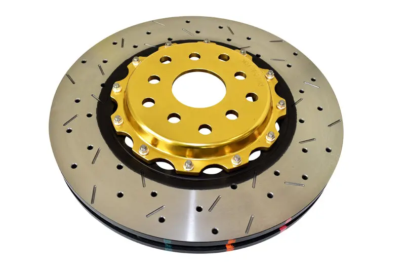 Dba 04-07 Sti/2017 Brz W/Perf. Pkg. 10 Hole Front Drilled/Slotted 5000 Series 2 Pc Rotor W/Gold Hat 1