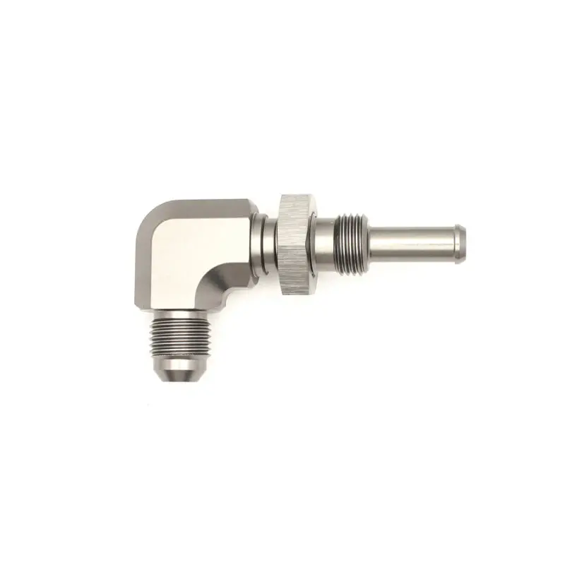 Deatschwerks 6An Male Flare To 5/16In Male Barb Bulkhead Adapter 90-Degree - Anodized Matte Black 1