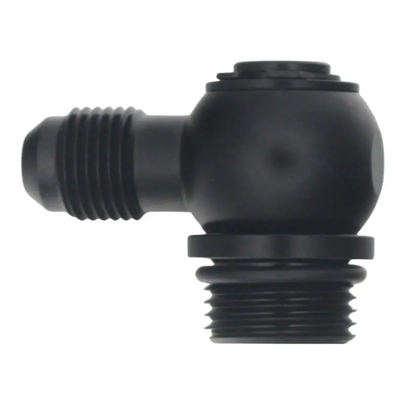 Deatschwerks 8An Orb Male To 6An Male Flare Low Profile 90-Degree Swivel - Anodized Matte Black 1