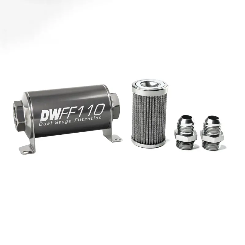 Deatschwerks Stainless Steel 10An 100 Micron Universal Inline Fuel Filter Housing Kit (110Mm) 1