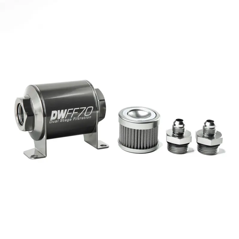 Deatschwerks Stainless Steel 6An 100 Micron Universal Inline Fuel Filter Housing Kit (70Mm) 1