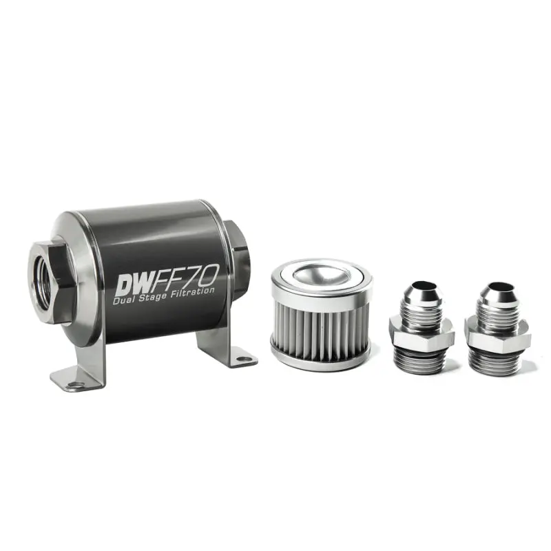 Deatschwerks Stainless Steel 8An 10 Micron Universal Inline Fuel Filter Housing Kit (70Mm) 1