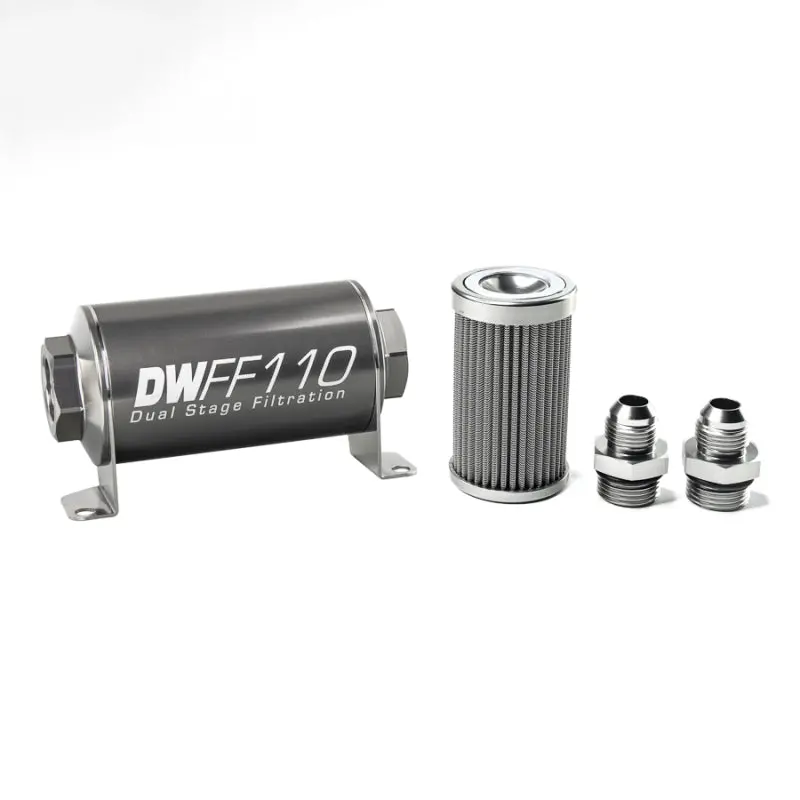 Deatschwerks Stainless Steel 8An 100 Micron Universal Inline Fuel Filter Housing Kit (110Mm) 1