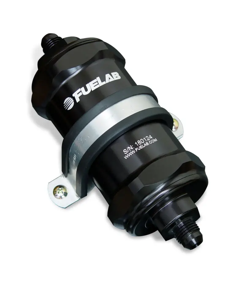Fuelab 848 In-Line Fuel Filter Standard -6An In/Out 6 Micron Fiberglass W/Check Valve - Black 1