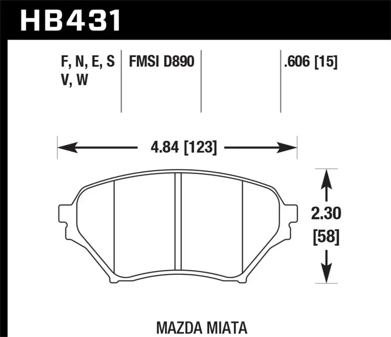 Hawk 01-05 Miata W/ Sport Suspension Hps  Street Front Brake Pads D890 1