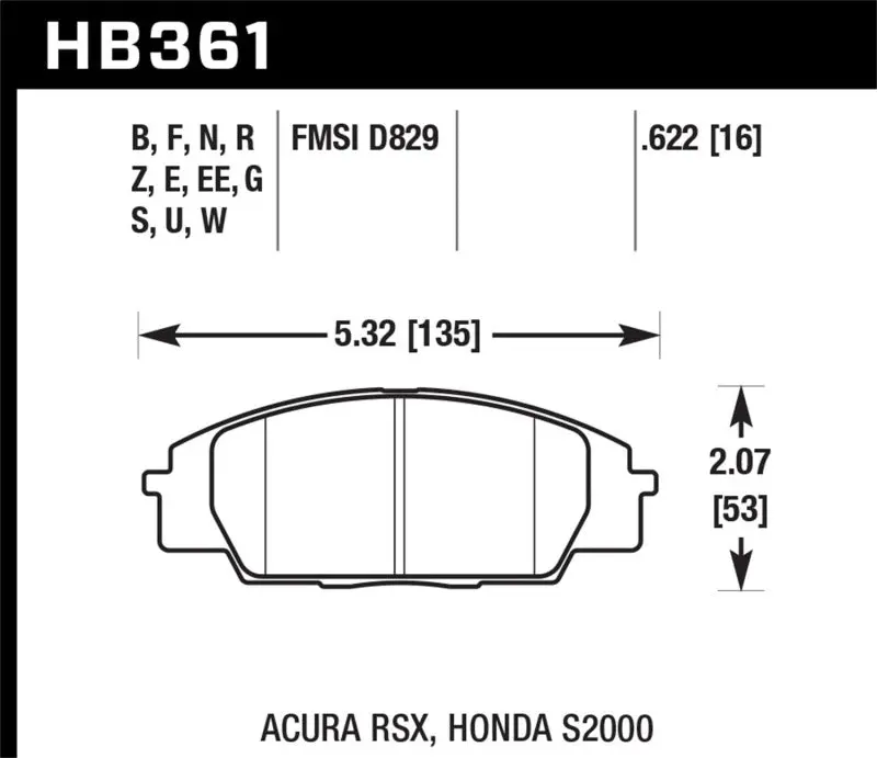 Hawk 02-06 Acura Rsx Type S / 06-11 Honda Civic Si / 00-09 S2000 Dtc-60 Front Brake Pads 1