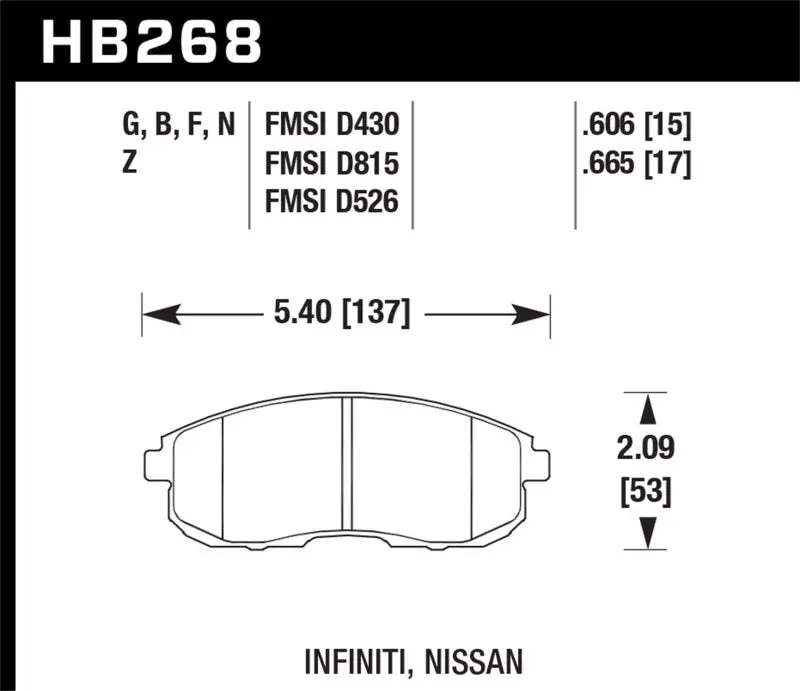 Hawk 03-04 G35/03-05 G35x/ 02-05 350Z W/O Brembo Hps Street Front Brake Pads 1