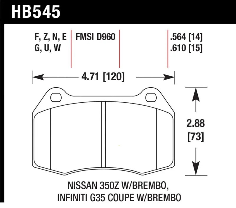 Hawk 03-04 Infinit G35 / 04-09 Nissan 350Z W/ Brembo Dtc-60 Race Front Brake Pads 1