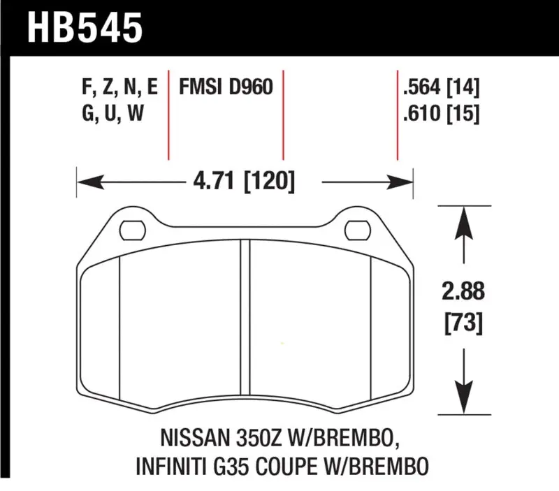 Hawk 03-04 Infiniti G35 / 04-09 Nissan 350Z W/ Brembo Brakes Dtc-70 Race Front Brake Pads 2