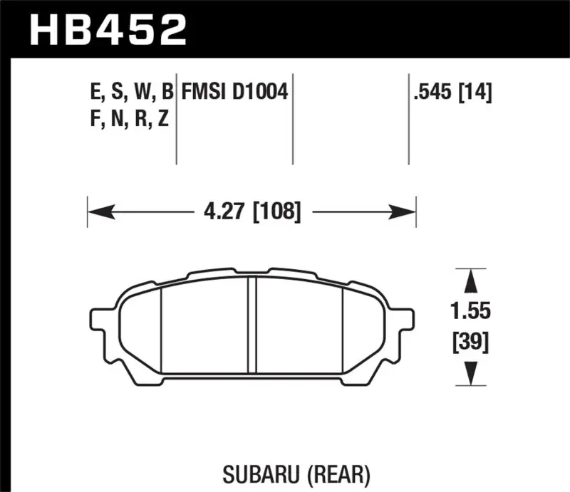 Hawk 03-05 Wrx D1004 Hps Street Rear Brake Pads 1