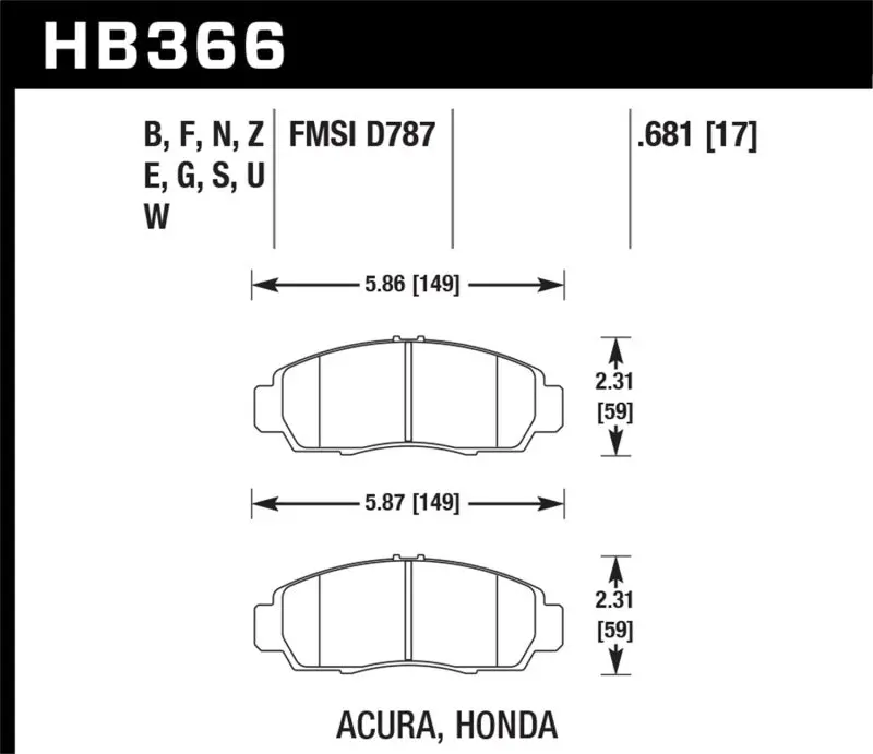 Hawk 04+ Accord Tsx / 99-08 Tl / 01-03 Cl / 08+ Honda Accord Ex Ceramic Street Front Brake Pads 1