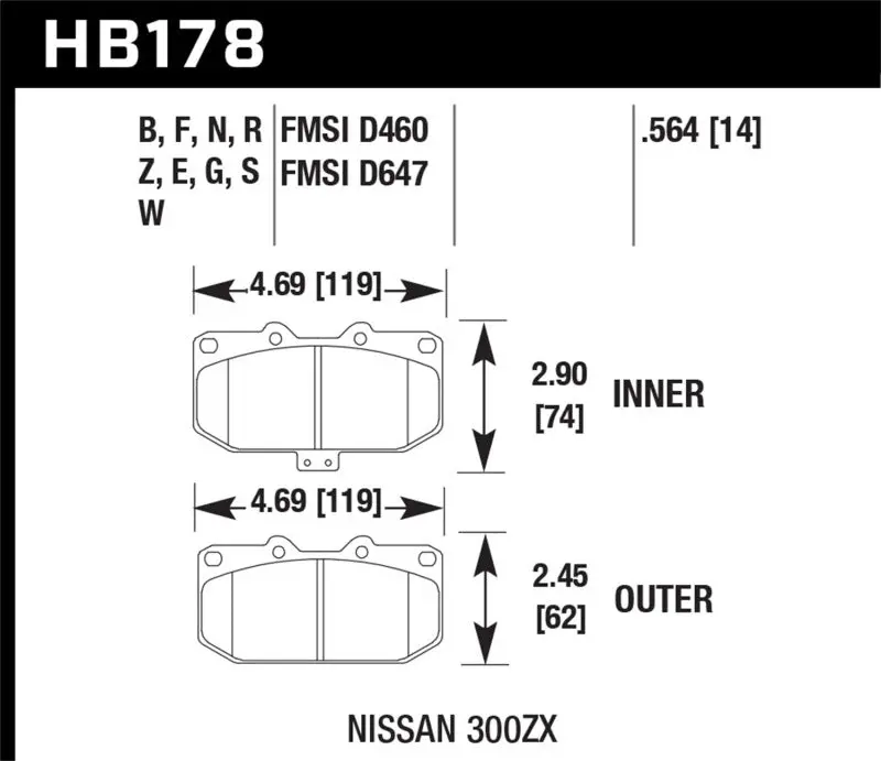 Hawk 06-07 Wrx / 89-96 Nissan 300Zx / 89-93 Skyline Gt-R Dtc-60 Front Race Pads 2