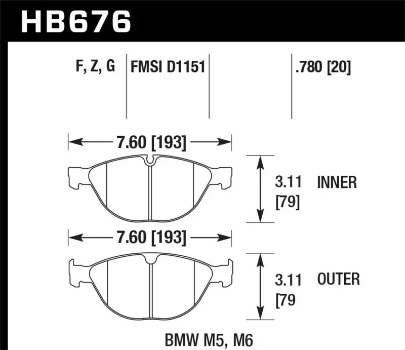 Hawk 06-10 Bmw M5/M6 Hps Street Front Brake Pads 2