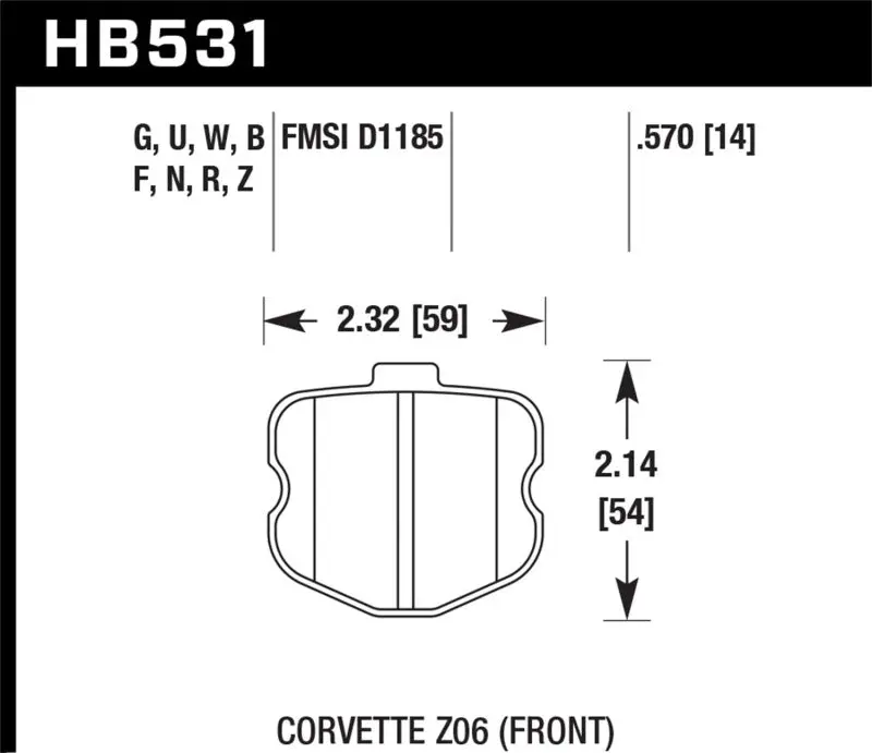 Hawk 06-10 Chevy Corvette (Oem Pad Design) Front Hps Sreet Brake Pads 1